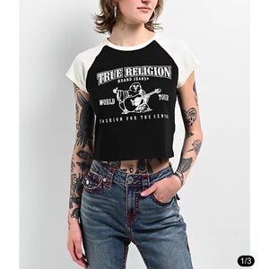 True Religion Black and White Graphic Crop Top